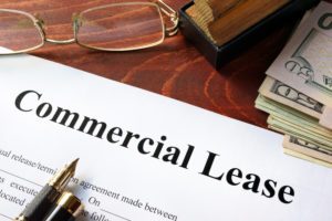 Commercial lease agreement on a table.