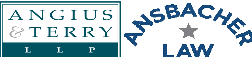 Two law firm logos side by side; on the left, "Angius & Terry LLP" in blue and green text, and on the right, "Florida Legal Team" in blue text with a